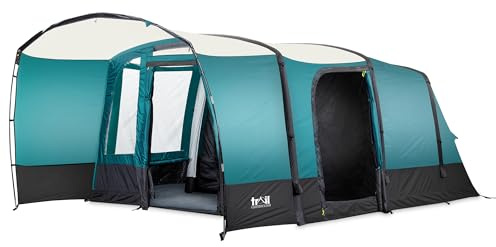 Trail Luxton 5 Man Inflatable Air Tent, Family Tunnel Camping Tent, 5000mm Waterproof, Dark Zone Bedroom, Living Area, Front Awning, Cable Access, Carry Bag & Pump (L515cm x W330cm x H200cm)