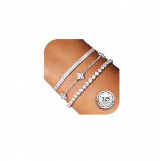 Silver Bracelets for Women Sterling Silver Bracelet Set Adjustable, Flower