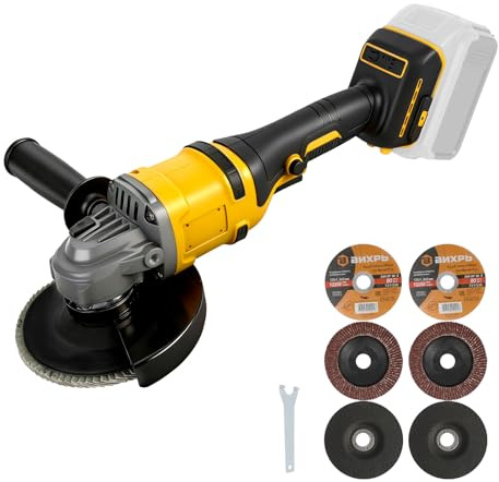 Vinkelslip kompatibel med Dewalt 20 V batterier, batterivinkelslip 125 mm, 1 180 W batteri flex borstlös professionell slipmaskin, 1 800 varv/min, för skärning, slipning och polering (utan batteri)