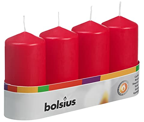Bolsius pack 4 Pillar Candles Regular, Dark Red 50 mm Width