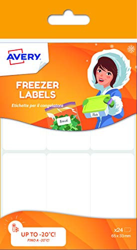 Avery Freezer Labels – 24 Pack, 63.5 x 33 mm – White Self-Adhesive Labels – Low Temperature Resistant to -20°C – Ideal for Plastic Boxes, Frozen Bags & Food Storage (CONG24.UK)