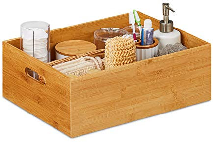 Relaxdays Aufbewahrungskiste Bambus, stabil, offen, Ordnungsbox ohne Deckel, HBT: 14 x 40 x 30 cm, Bambuskiste, natur