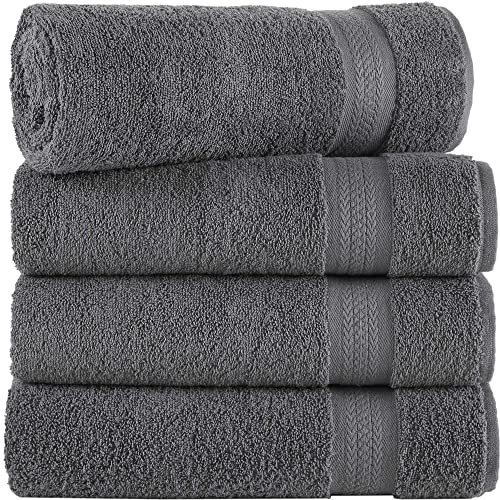 REGAL RUBY 4 Pack Grey Bath Towels Quick-Dry High Absorbent 100% Turkish Cotton Towel for Bathroom, Guests, Pool, Gym, Camp, Travel, College Dorm, Shower