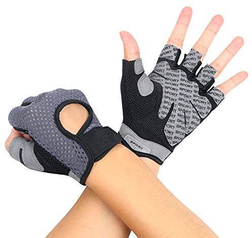 flintronic Fitness Handschuhe, Atmungsaktive Trainingshandschuhe mit Mikrofasergewebe, Rutschfester Silikon Gym Gloves Gewichtheben Handschuhe, Sporthandschuhe für Damen Herren - Grau (M)