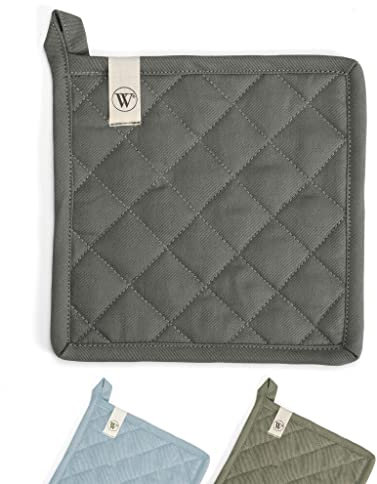 Walra Topflappen Set Cook and Trial - Topflappen mit Aufhänger - Für heiße Pfannen Geeignet - Stilvolle Rautenstruktur - Satz von 2 Stück - 100% Baumwolle - 20x20cm - Schwarz