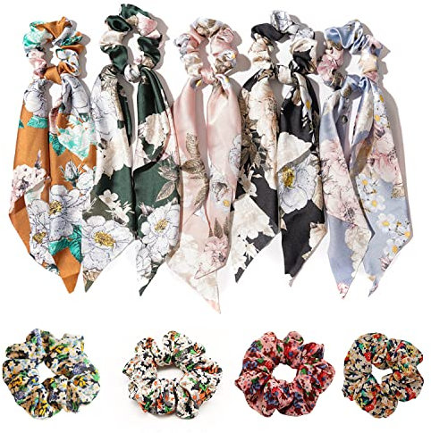 Lot de 5 bandeaux pour cheveux, 4 bandeaux à fleurs en mousseline de soie, élastiques à fleurs, accessoires de cheveux tendance pour femmes et filles