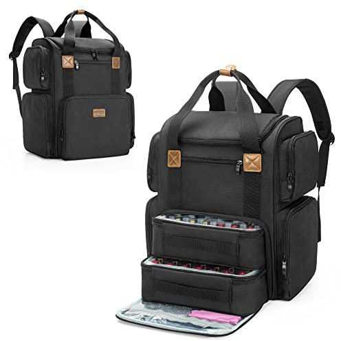 BAFASO Nagellack Organizer Rucksack, Nagellack Tasche mit Großer Kapazität, Nagellack Aufbewahrung für 70 Flaschen Nagellack und Nagellampe, Nageltrockner Tasche für Nagellack Zubehör, Schwarz