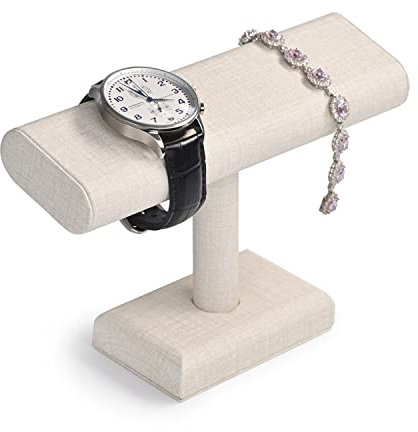 Oirlv Soporte De Piel Sintética Para Reloj De Pulsera, Organizador En T Para Joyas (Blanco)