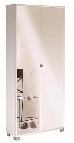 MONDO VIRO Mobile 2 ante specchiato Madrid armadio piedini cromo cm 83x29 190h (Bianco Fiammato/Specchio)
