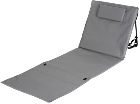 BURI Klappbare Strandmatte mit Rückenlehne und Kopfpolster Strandliege mit Tragetasche Gartenliege Gartenmöbel faltbar Sessel Garten Strand Strandstuhl Sonnenliege klappbar, Farbe:grau