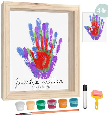 HuBorns - Fußabdruck Baby Set und für die Ganze Familie mit Platz für 4 Familienmitglieder, Rahmen zum Malen Handabdruck Baby, Handabdruck Set Familie, Ideal als Baby Geschenk