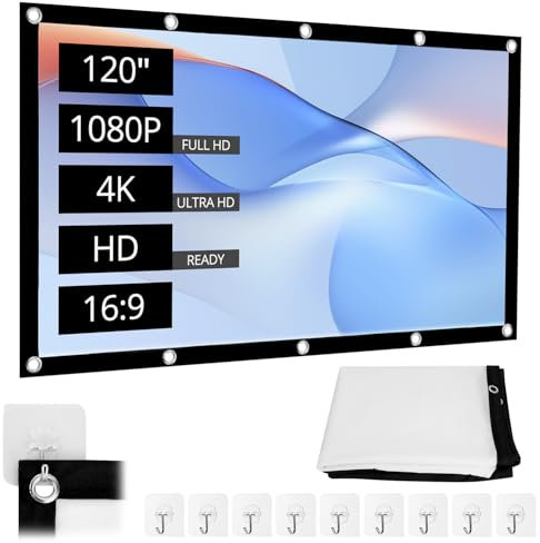 QWORK® 120 Inch Projector Screen, 16: 9 HD Foldable Projection Screen, Anti-wrinkle Projector Screen with Accessories, for Indoor and Outdoor Use