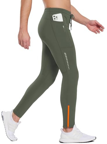 baleaf Legging Thermique pour Homme avec Poches zippées - Doublure Polaire - pour Cyclisme, Gym, randonnée, Ski Vert armée Profonde M