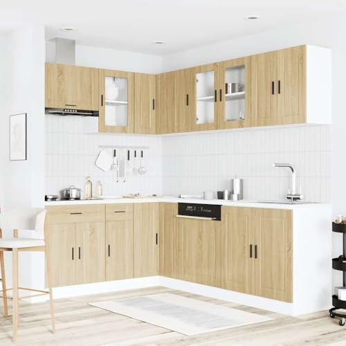 IKAYAA Mueble de Cocina Porto 11 Piezas - Completo con Módulos, Armario de Fregadero, Colgante y para Horno - Roble Sonoma Type-3