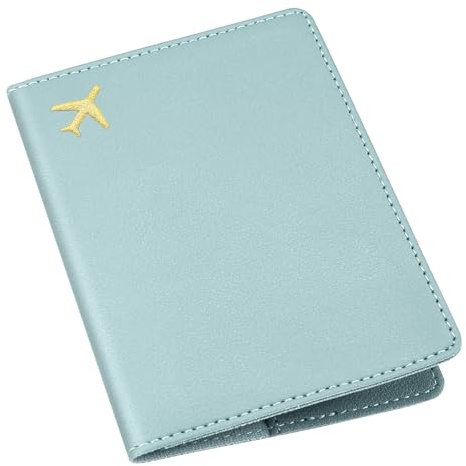 ILIYAH PU Cuir Porte-Passeport Housse pour Femmes Hommes Cartes de Crédit Cartes d’embarquement Porte-Passeport de Voyage(Bleu Clair)