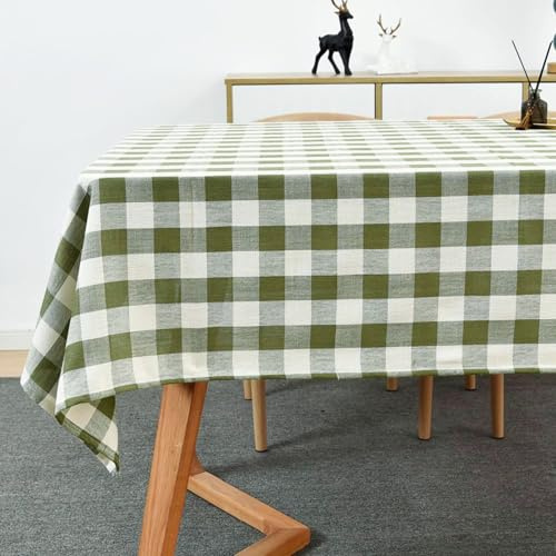 Yofori Gingham Tablecloth, 135x220cm, Green, Rectangular | Cotton Blend Table Cloth, Heavy Duty, Checkered Tablecloth for Kitchen Dining Outdoor Picnics