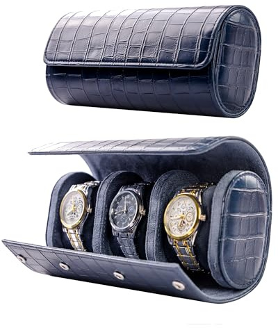 MR.OKAY 3 Watch Travel Case- Classic Leather Watch Case With Superb Texture. (Portable Watch Roll Or Organizer For Storage And Display).Festival Gift For Men, All Handcrafted By Artisans.
