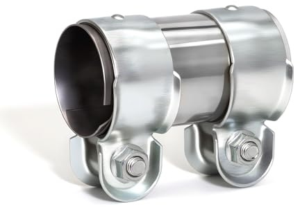 KINETOX Tubo de escape de acero inoxidable, doble abrazadera de escape, compatible con tubos de escape de 65 mm, conector de tubo de escape en diferentes sistemas de escape de 65 mm de diámetro/L
