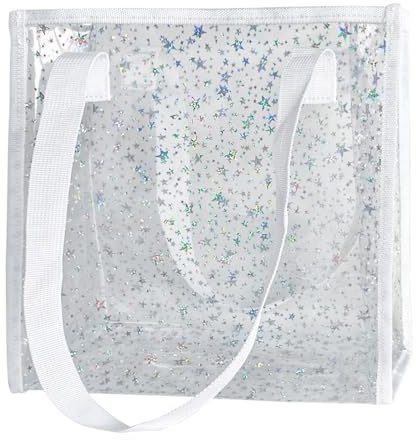 TotePrint Bolsa de transporte de PVC con diseño de estrellas, bolsa de compras impermeable con cremallera, bolsa de playa transparente, unisex, tamaño mediano 26 x 25 x 10 cm, Blanco, medium