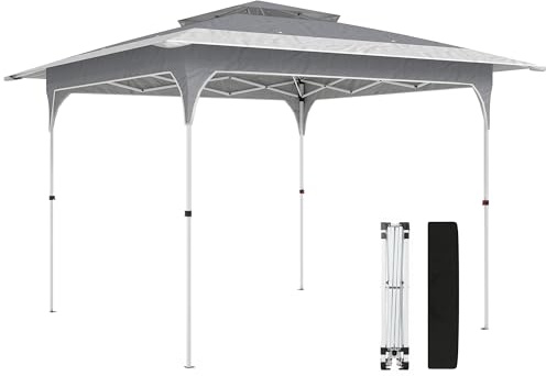Outsunny Carpa Plegable 3,5x3,5 m, Pop-up, Cenador Pabellón de Jardín con Doble Techo, Cierre Central, UPF50+, Altura Ajustable de 3 Niveles y Bolsa de Transporte, Gazebo para Fiestas, Exterior, Gris