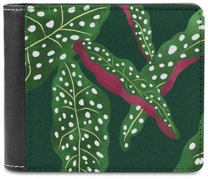 Polka Dot Begonia Leaves Slim Microfiber Leather Biford Wallet for Men with 6 Card Holders Cash Pockets for Travel