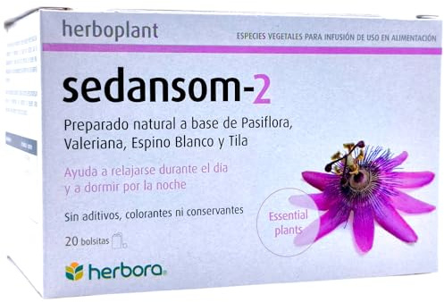 Herbora Sedansom 2 Natural 20 Bolsitas Infusoras - Con Pasiflora, Valeriana, Espino Blanco y Tila - Infusión Relajante para Dormir y Calmar la Ansiedad - Natural y Sin Aditivos