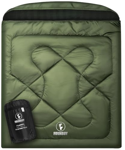 FORINBUY Flanell dubbel sovsäck för vuxna, XL queen size två personer, sovsäck, vattentät för alla årstider, camping, jakt och tältläger, 2 personer för kallt väder och varmt