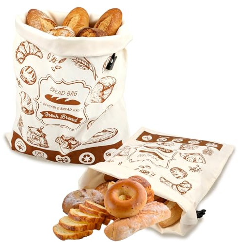 HONMINHUA Lot de 2 sacs à pain en cire d'abeille, 42 x 32 cm, réutilisables, en coton et lin, doublure en TPU pour pâte à sure, pain artisanal (blanc)