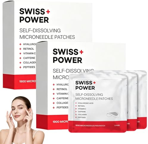 Swiss Power Patch Occhi con Microaghi, Cerotti Occhio Idratanti Anti-Rughe per Ridurre Occhiaie e Borse, Trattamento Contorno Occhi Quotidiano (2 Confezioni)