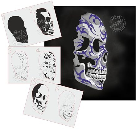 UMR-Design AS-103 tribal skull Plantilla para aerografía Step by Step Size M
