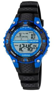 Calypso Orologio Digitale Bambino - Caucciù Nero - Impermeabile 10 ATM - Data Calendario Cronografo Doppio Orario Luce Allarme 12/24h - K5684/5