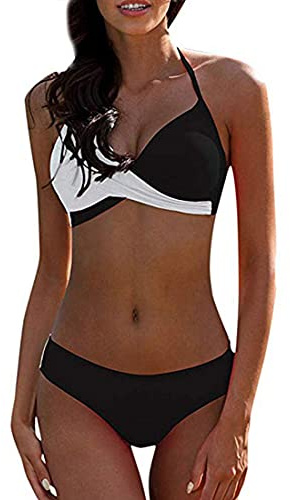 CheChury Donna Costume da Bagno Push Up Imbottito Reggiseno Bikini Due Pezzi Bikini Sexy Spiaggia Beachwear Swimwear Sportivo Mare Estate,Nero,XL