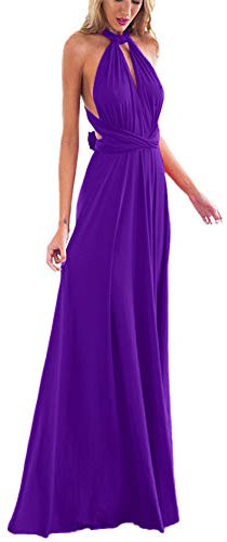IWEMEK Robe de Soirée Longue Hi-lo pour Femme Robe de Demoiselle d'honneur à Plusieurs étages Robes D'Été Bandage de Plage Cocktail Mariage Carnaval Dance Prom Anniversaire Fête Violet S