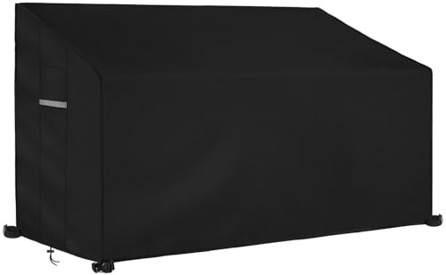 Dokon Housse Banc de Jardin 3 Places Imperméable Housse de Protection Banc Extérieur avec Aérations, Résistant au Vent, Anti-UV Tissu Oxford 420D Bache Canapé de Jardin (163x66x63/89cm) - Noir