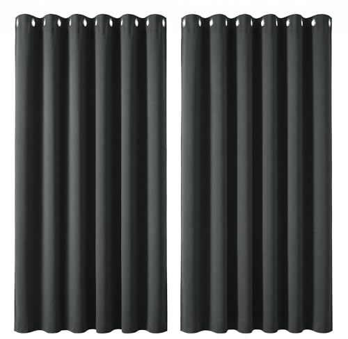 Deconovo Super Soft Thermal Insulated Eyelet Blackout Curtains Bedroom 90 x 108 Inch Dark Grey 2 Panels