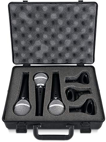 Pronomic DM-58-C Vocal Mikrofon 3er Set im Koffer - 3 dynamische Mikrofone mit Nieren-Charakteristik - Elastisch gelagerte Kapsel - Ein-/Aus-Schalter - Mikrofonklemmen - Koffer - Schwarz