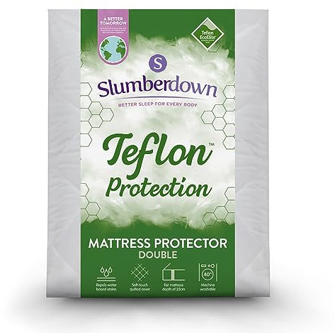 Slumberdown Teflon Quilted Mattress Protector Double Bed - 30cm Deep Fitted Spill-Resistant Soft & Silent Mattress Cover | Breathable, Non-Allergenic, Washable (135 x 190cm)