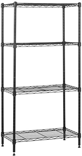 Amazon Basics 4-Shelf Narrow Storage Unit With Height Adjustable Shelves & Levelling Feet, 363kg Max Weight, Black, 60.1 cm D x 35.6 cm W x 121.9 cm H