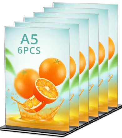 QWORK® 6 Piezas Soporte Letreros Acrílico - A5 - para Carteles Menús Folletos en Oficinas Tiendas Hoteles Restaurantes Exposiciones Bodas