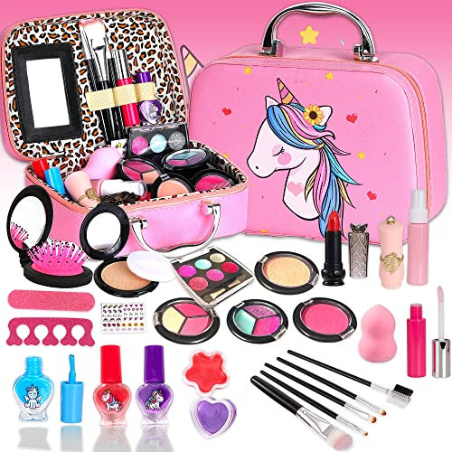 Kinder Make Up Set Mädchen - Kinder Schminkset Mädchen Spielzeug, Einhorn Kinderschminke Set Sicheres und Ungiftige Makeup Geschenk Weihnachten Geburtstag Geschenk 4 5 6 7 8 9 10 Jahre