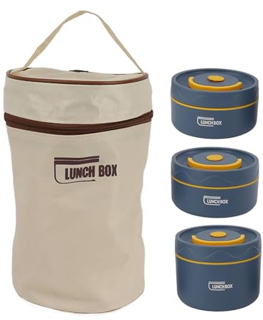 Fockety Box Juego de Fiambreras para Adultos, Fiambreras Aislantes Portátiles con Bolsa Térmica, Recipientes Apilables de Acero Inoxidable a Prueba de Fugas para Adultos (3 Caja
