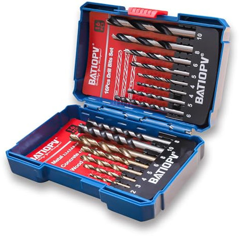 BATIOPV Set de Brocas HSS 16 Piezas de Alta Precisión para Metal, Acero Inoxidable, Madera y Plástico, Compatible con Taladro Atornillador