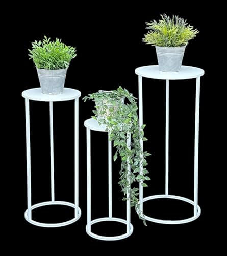 DanDiBo Blompall, metall, vit, rund, blomställ, sidobord, 96483, set med 3, blompelare, modernt växtstativ, växtpall