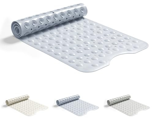 Good Nite Alfombrilla de Baño Antideslizante de 101 * 40 cm, Lavable a Máquina, con Ventosas, Agujeros de Drenaje, Alfombrilla de Baño de Goma, Antideslizante, Antimoho, Extra Larga, Azul