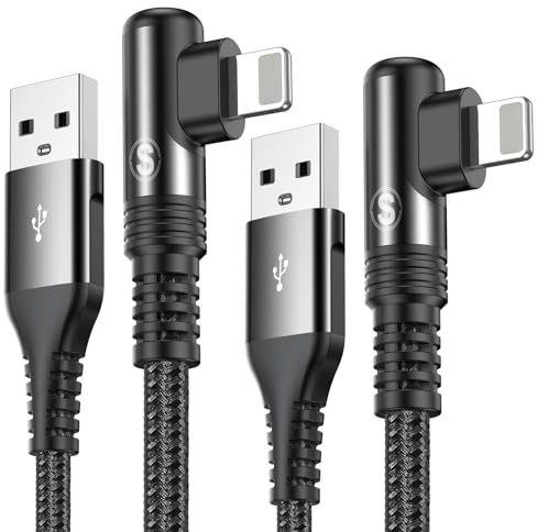 SWECENT iPhone laddningskabel 90 grader [2m, 2Pack] Lightning kabel,Flätad nylon iPhone USB snabbladdningskabel för i Phone 14/13/12/11/Pro/Xs Max/X/8/7/Plus/6S/6/SE/5S iPad etc.