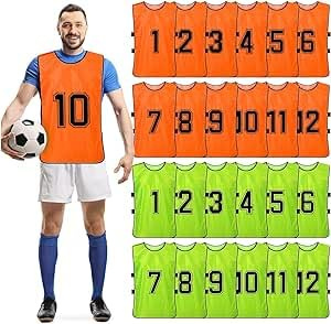 24 pezzi Scrimmage Gilet da allenamento – Calcio, Basket, Calcio, Pettini/Pinnies, reversibile numerati squadra di calcio pennies (verde e arancione), Verde, Arancione, 47 x 70 cm