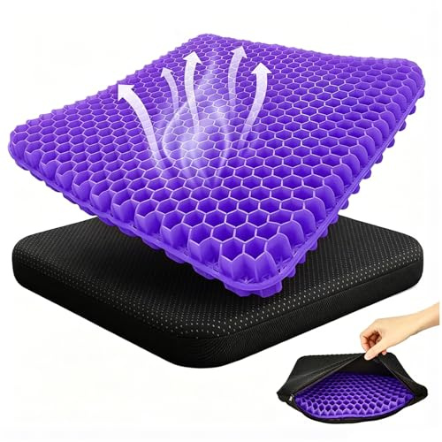 TOGETDREAM Gel sittdyna, mjuk sittande vaxkaka ergonomisk kudde cool gelkudde stor dubbel tjock gelkudde med tygskydd trycksmärtlindring andningsbara sittkuddar för kontor/stolar