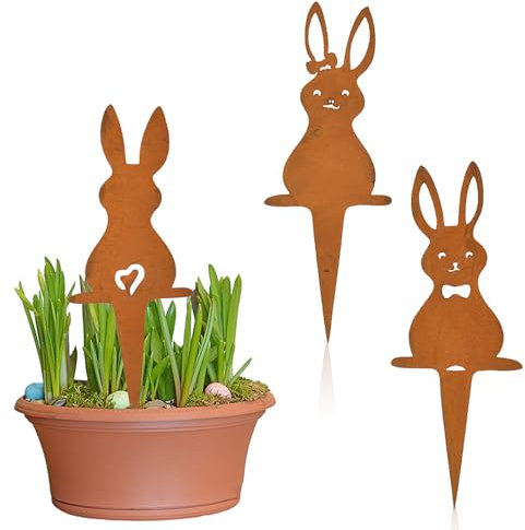 Auirshiky 3PCS Piquets de Jardins en Forme de Lapins de Pâques, Lapins Decoration Jardin de Pâques, Lapin de Paques en Métal comme Decoration Paques pour Décoration de Jardin, Balcon et Terrasse