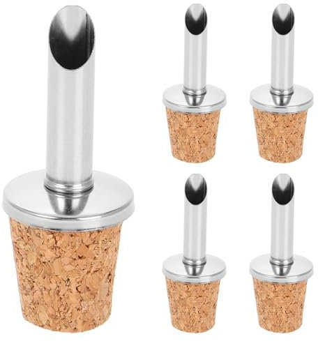 WEKADRIN 5piezas Vertedor De De Oliva y Tapón De Acero Inoxidable Boquilla Para Botellas De Vino Vinagre y Sirope Diseño Angulado Para Vertido Preciso