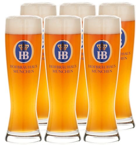 Hofbräuhaus München Original Weizenbiergläser Elegante – Set mit 6 Stück à 0,3 l mit HB-Logo | Bierglas 0,3 l als Biergeschenk für Männer und tolle Bier-Geschenkideen (6 Stück, 0,3 Liter)